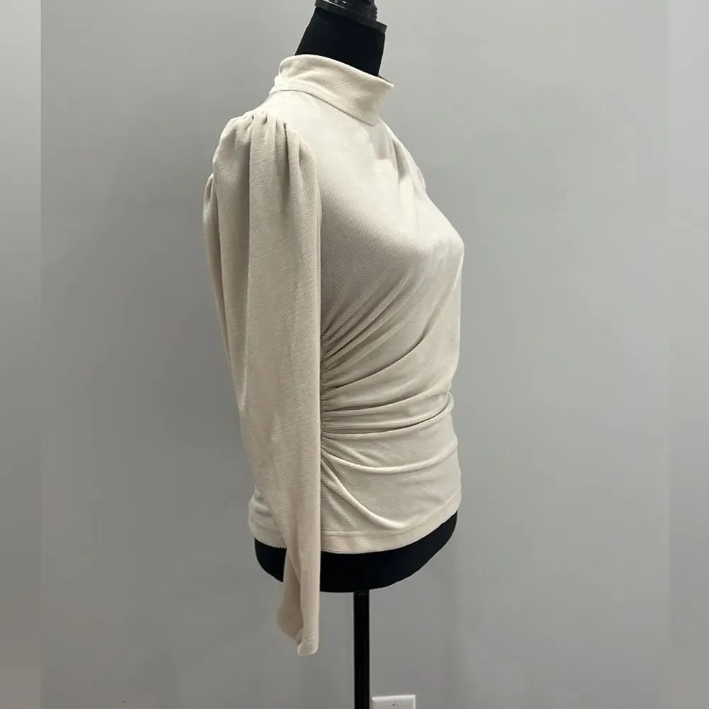 A.C.L Ivory Rice Joss Mock Neck Long Sleeve Velvet Top size 8 - Picture 4 of 11